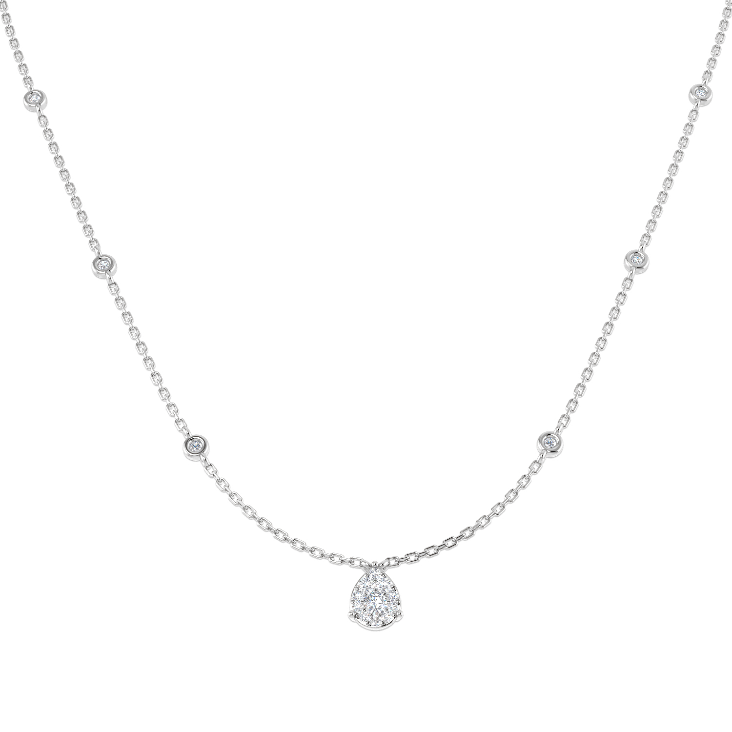 0.30ct Natural Diamond Halo Necklace in 18K White Gold