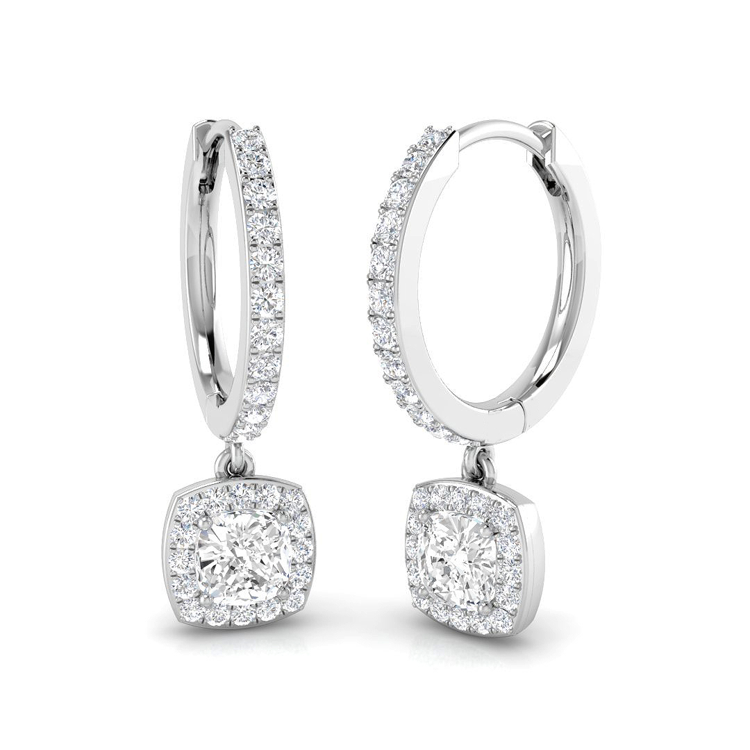 0.89ct Natural Diamond Drop & Trilogy Earrings in 18K White Gold