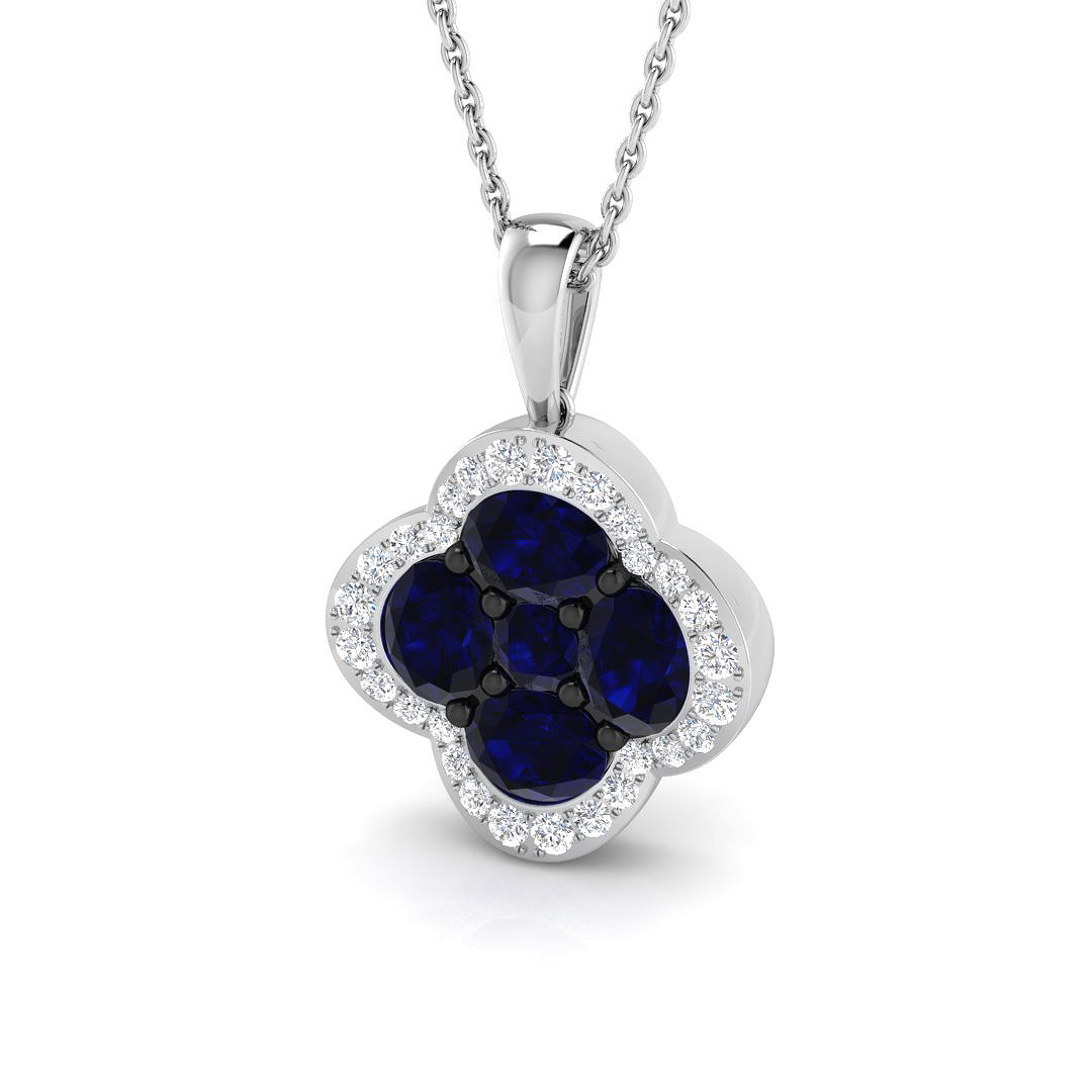 Blue Sapphire Pendant in 18K White Gold