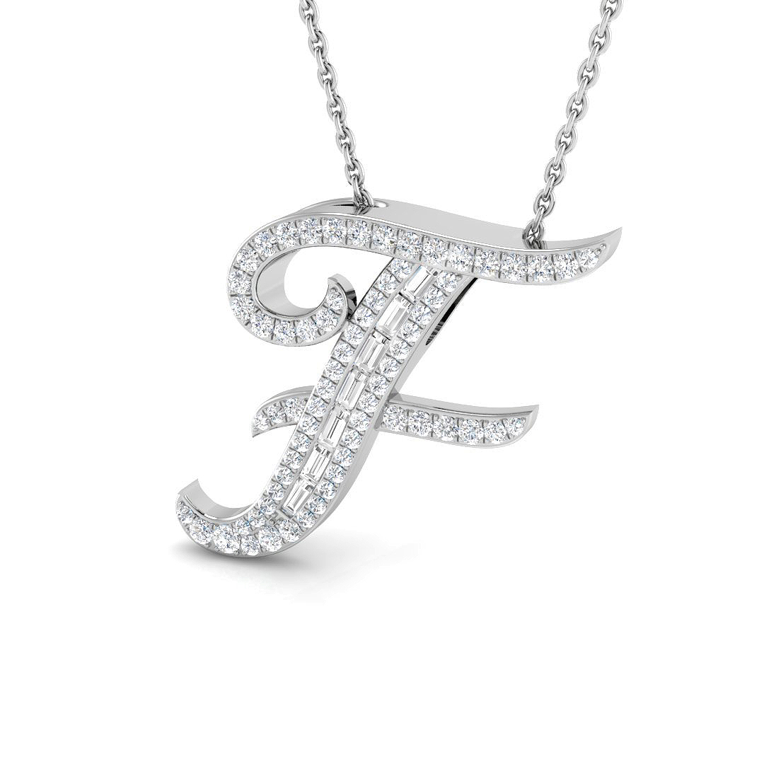 0.32ct Natural Diamond Initials Pendant in 9K White Gold