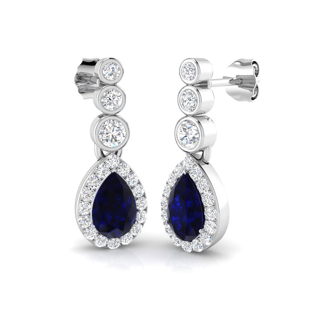 Blue Sapphire Earrings in 18K White Gold