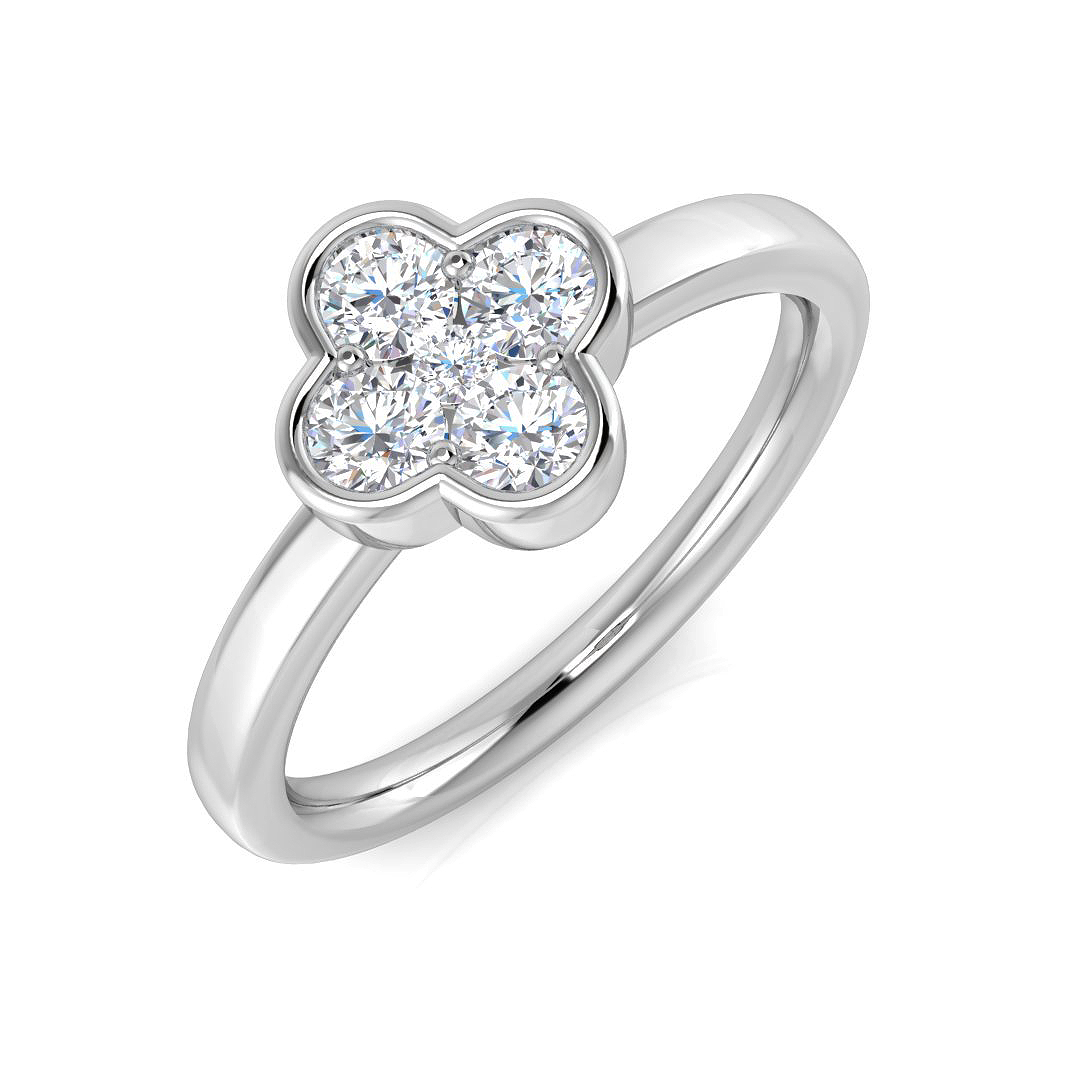 0.42ct Natural Diamond Clover Ring in 9K White Gold