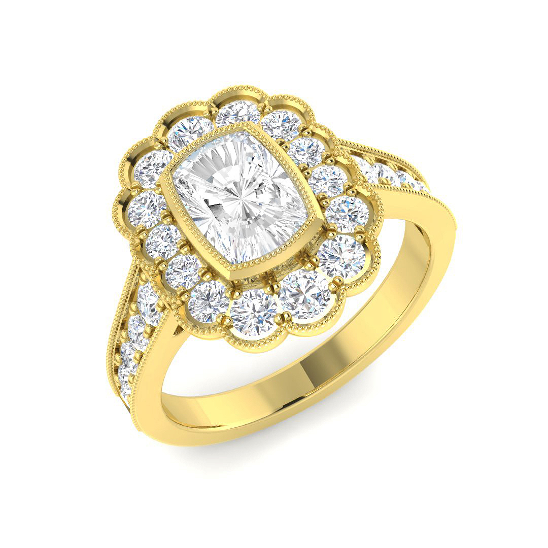 3.39ct Lab-Grown Diamond Halo Ring in 9K Yellow Gold