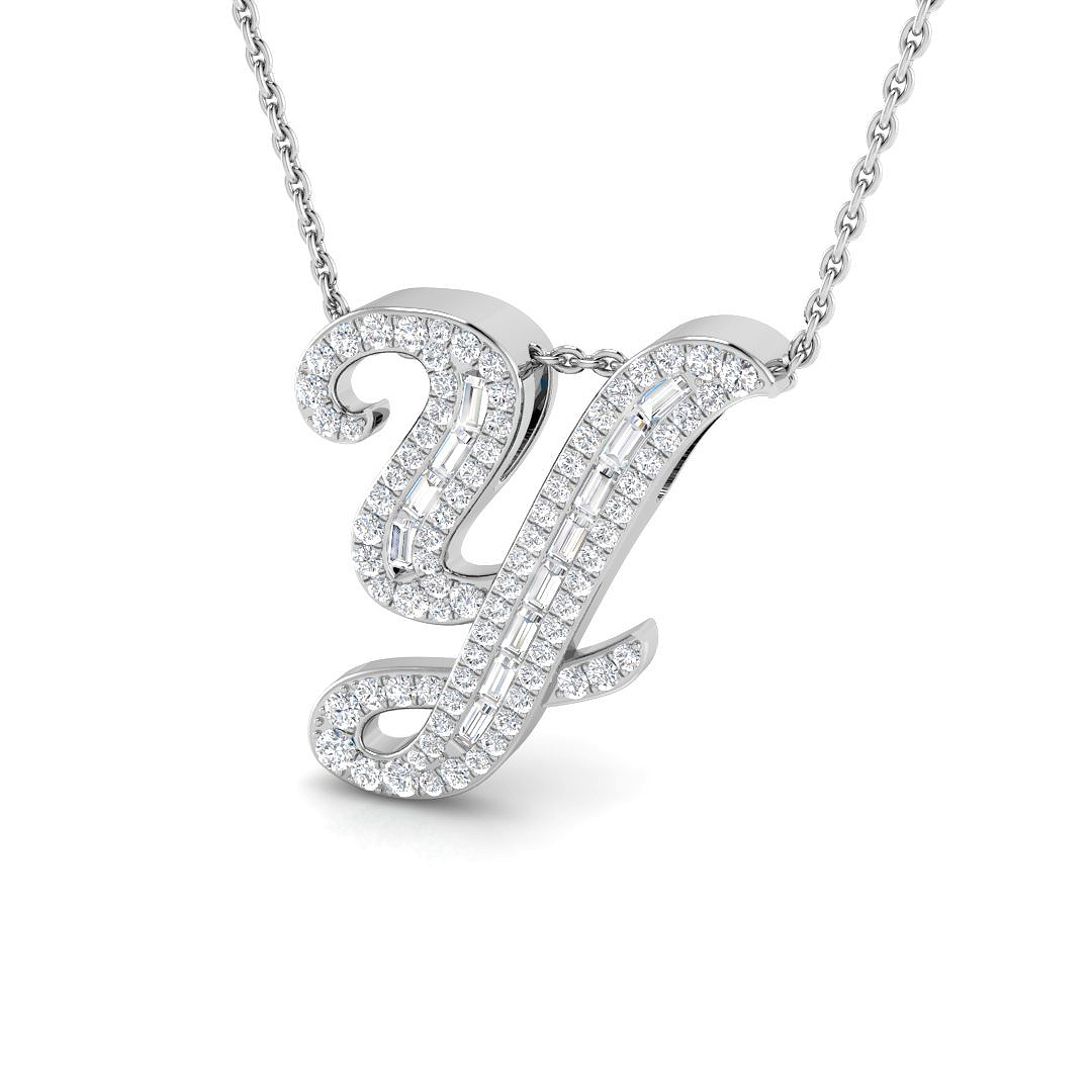 0.44ct Natural Diamond Initials Pendant in 9K White Gold