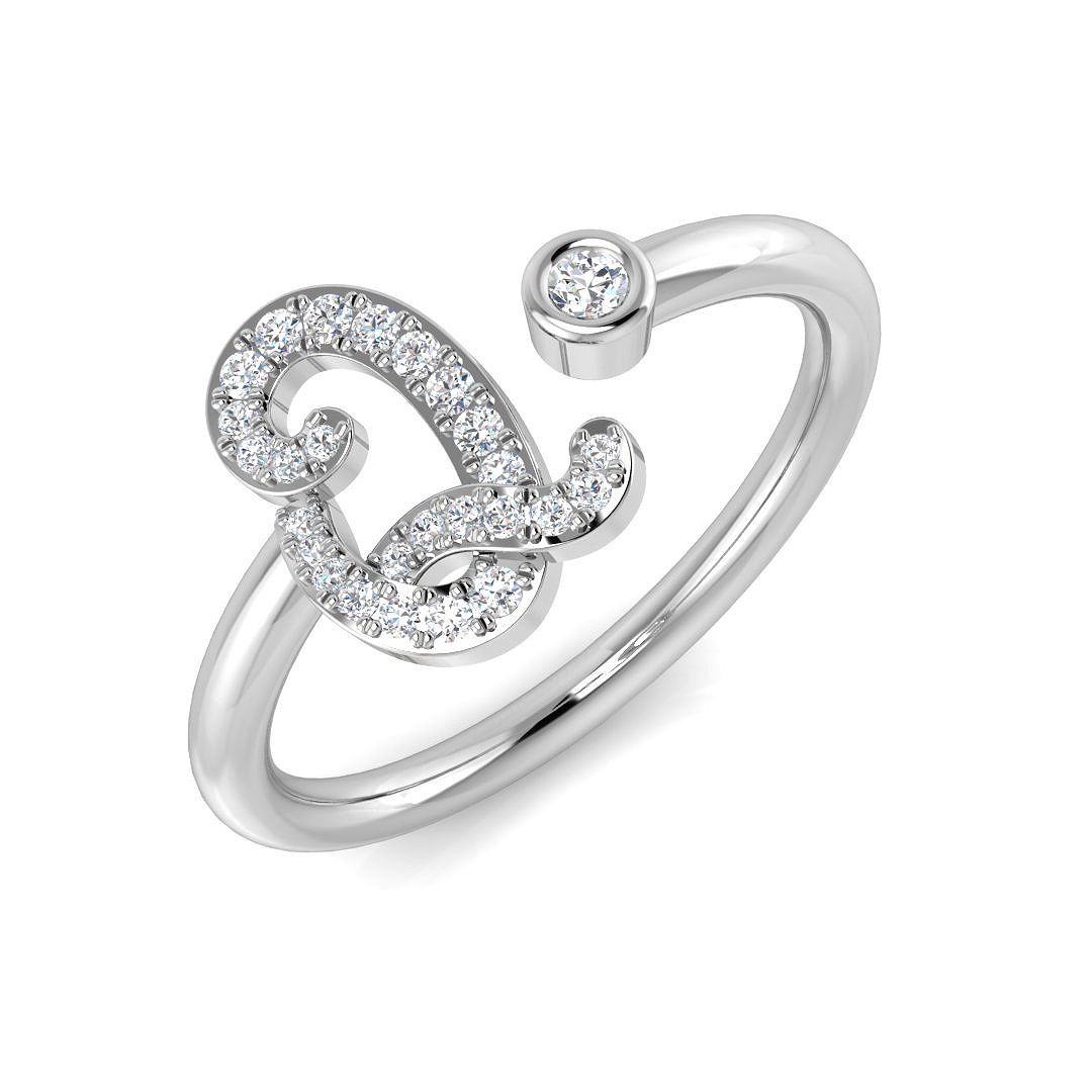 0.12ct Natural Diamond Initials Ring in 9K White Gold