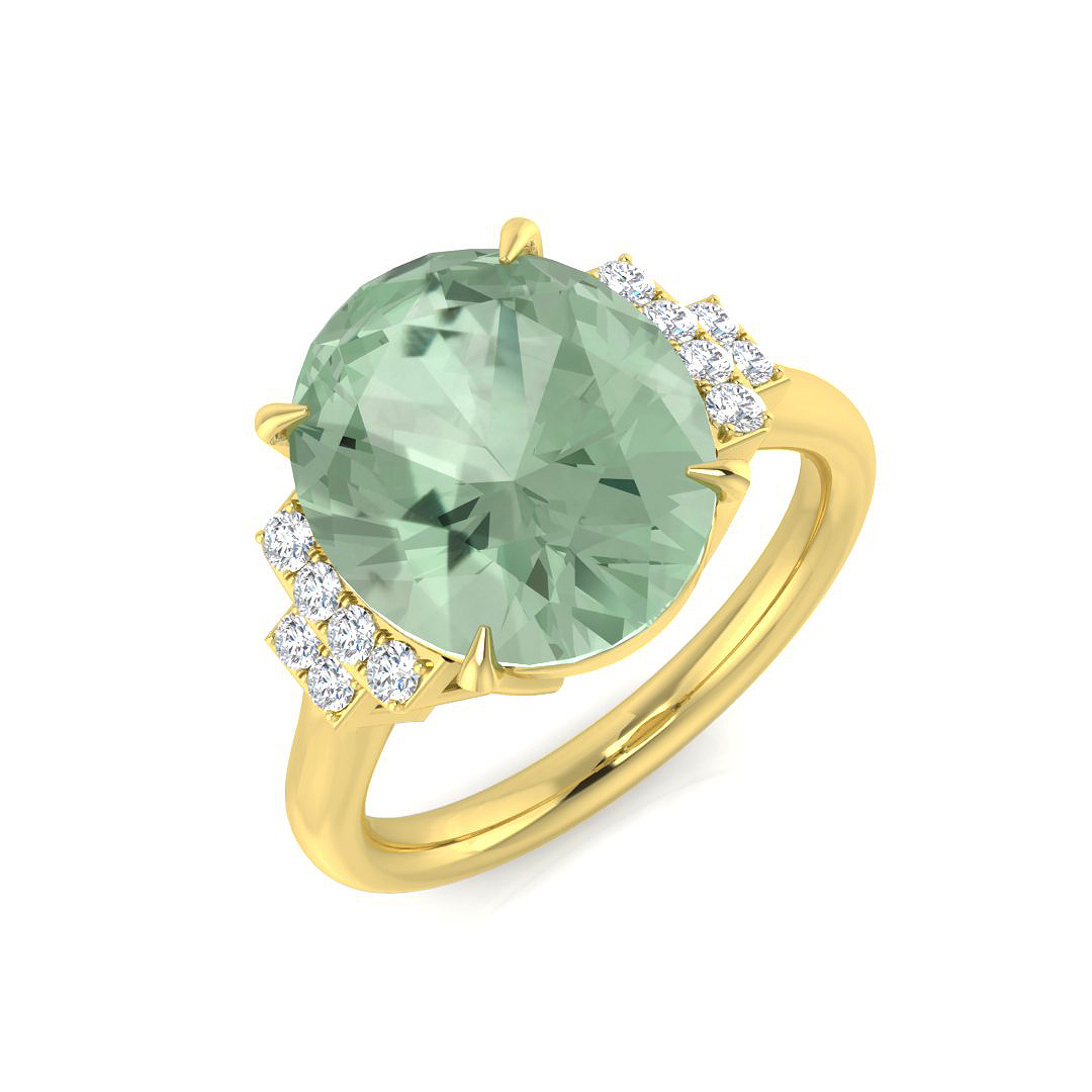 Green Amethyst Ring in 18K Yellow Gold