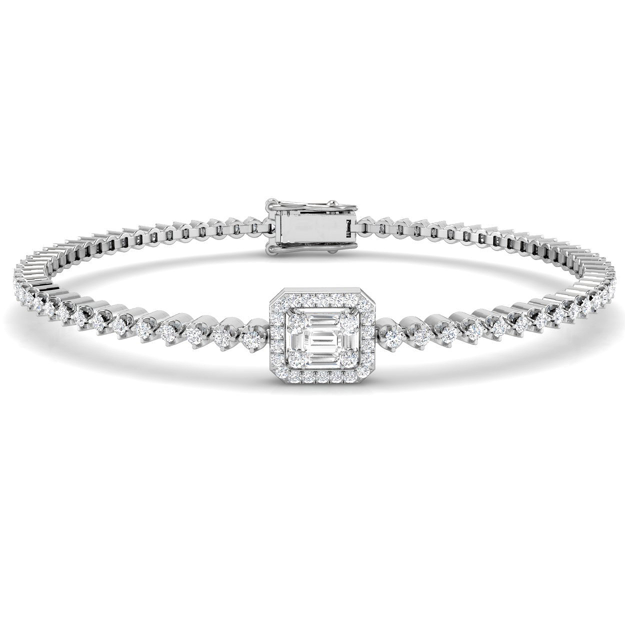 1.17ct Natural Diamond Baguette & Brilliant Bracelet in 18K White Gold
