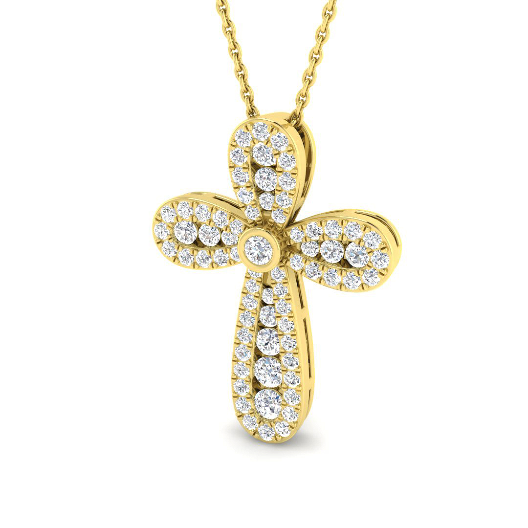 0.85ct Natural Diamond Cross Cross Pendant in 9K Yellow Gold