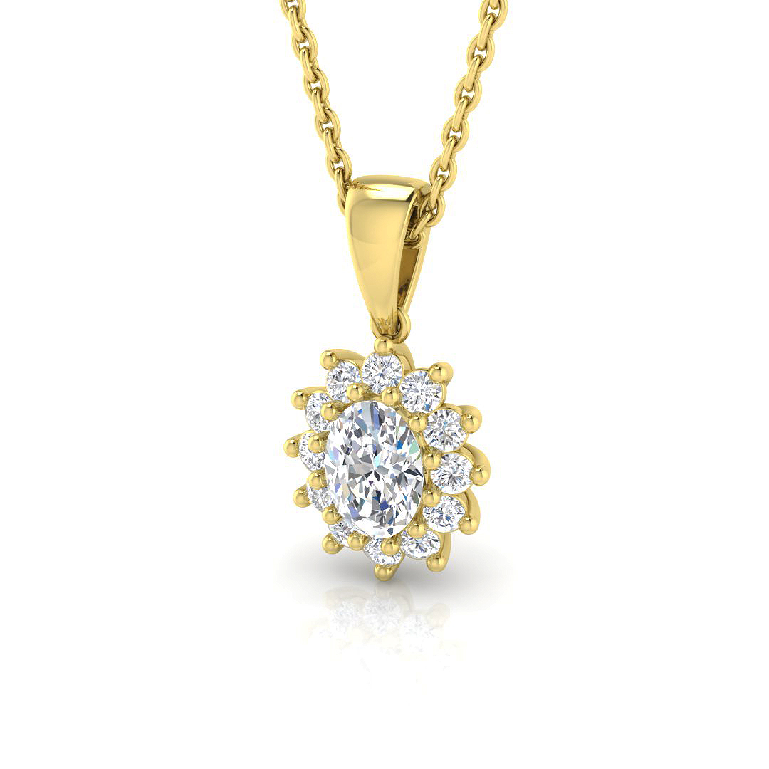 0.58ct Natural Diamond Halo Pendant in 18K Yellow Gold