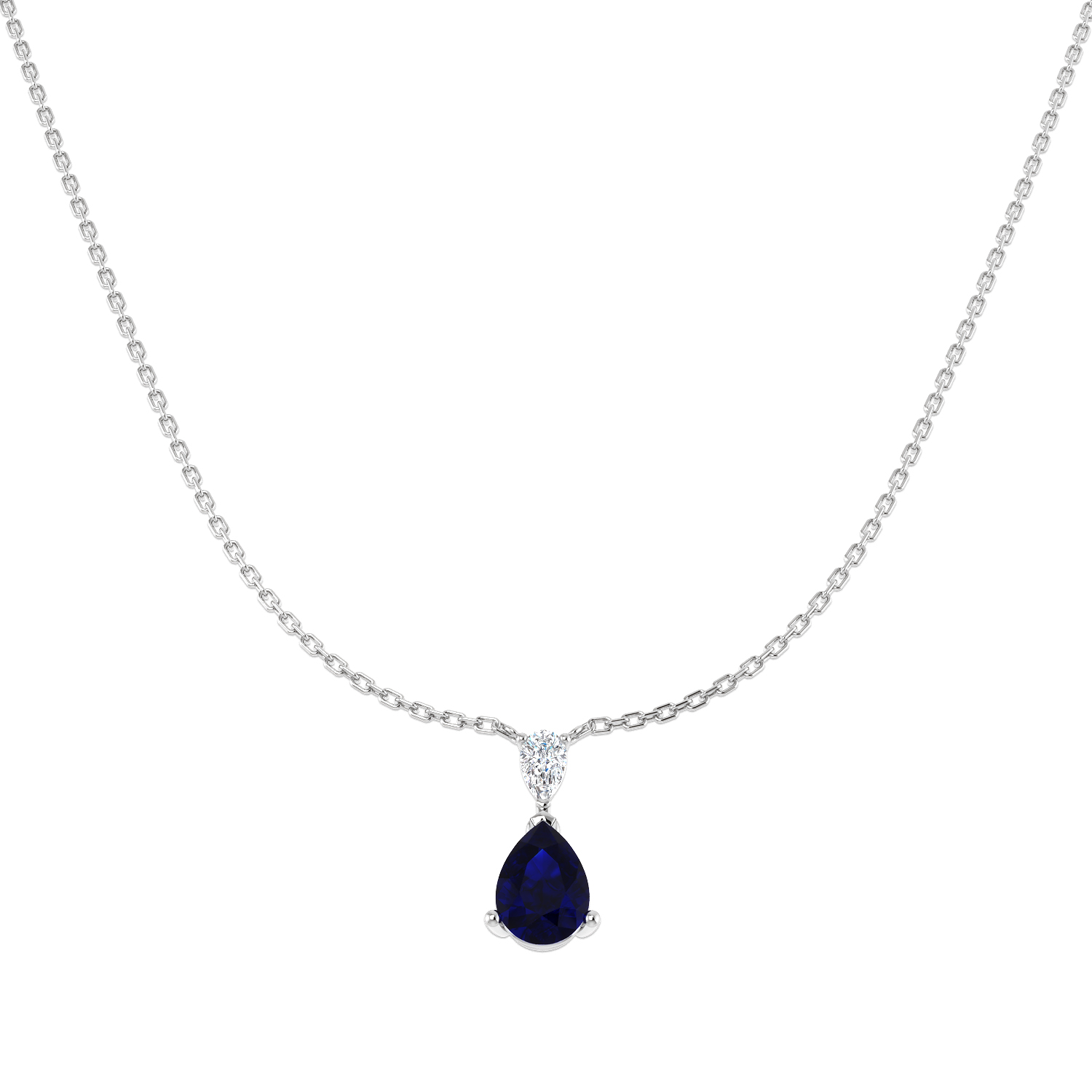 Blue Sapphire Necklace in 18K White Gold