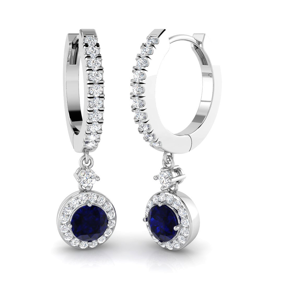 Blue Sapphire Earrings in 18K White Gold