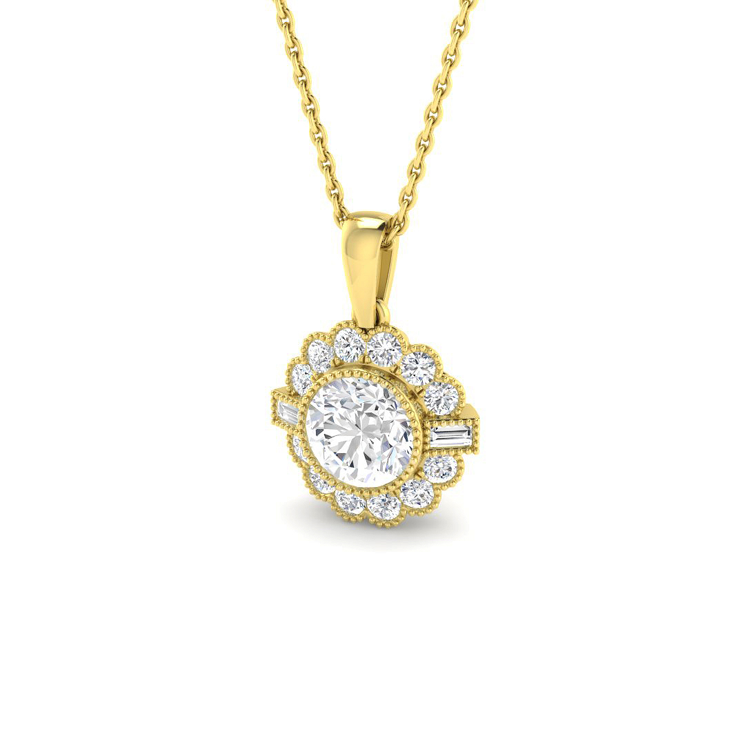 1.42ct Lab-Grown Diamond Vintage Pendant in 9K Yellow Gold