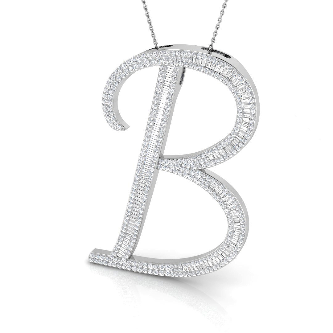 2.97ct Natural Diamond Initials Pendant in 9K White Gold