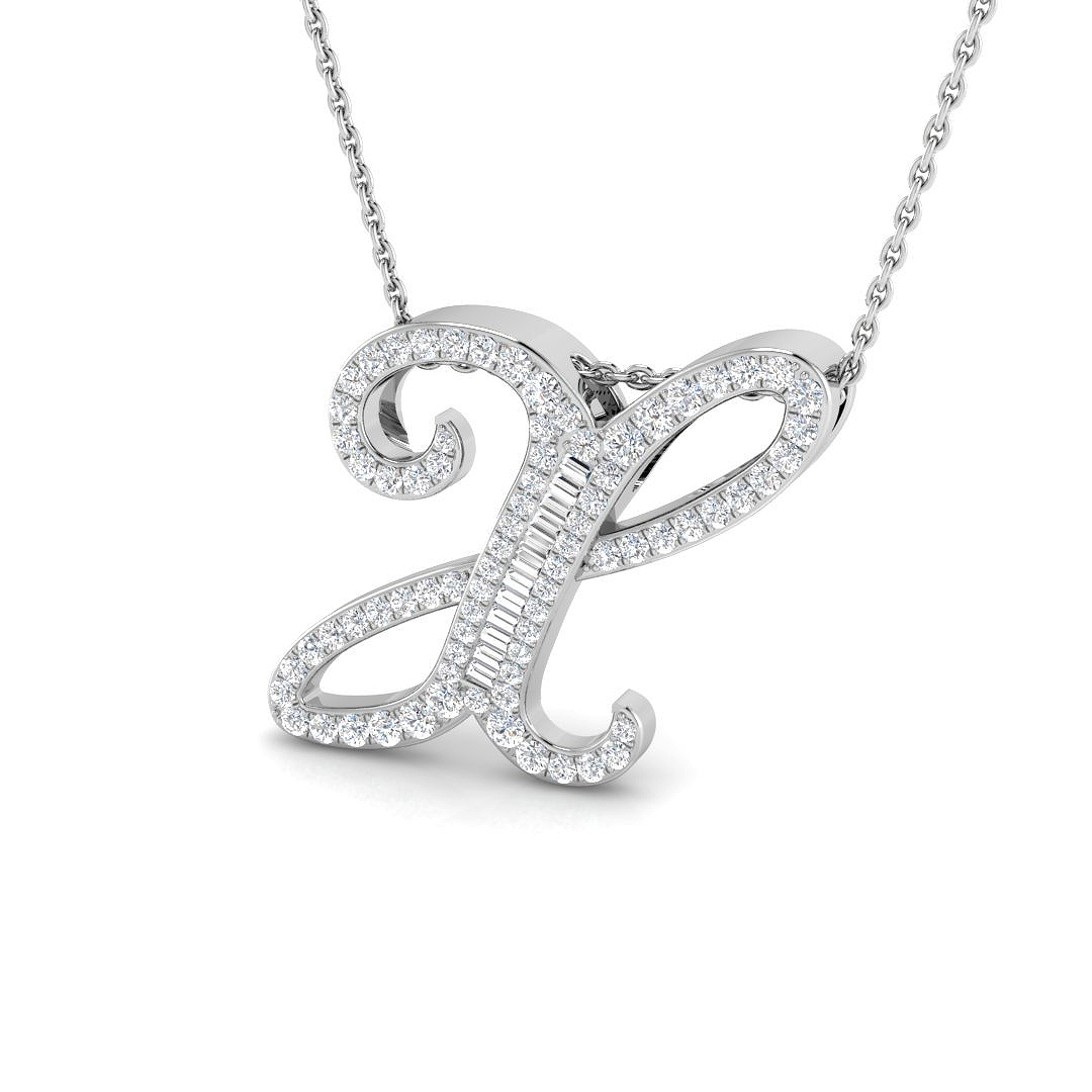 0.55ct Natural Diamond Initials Pendant in 9K White Gold