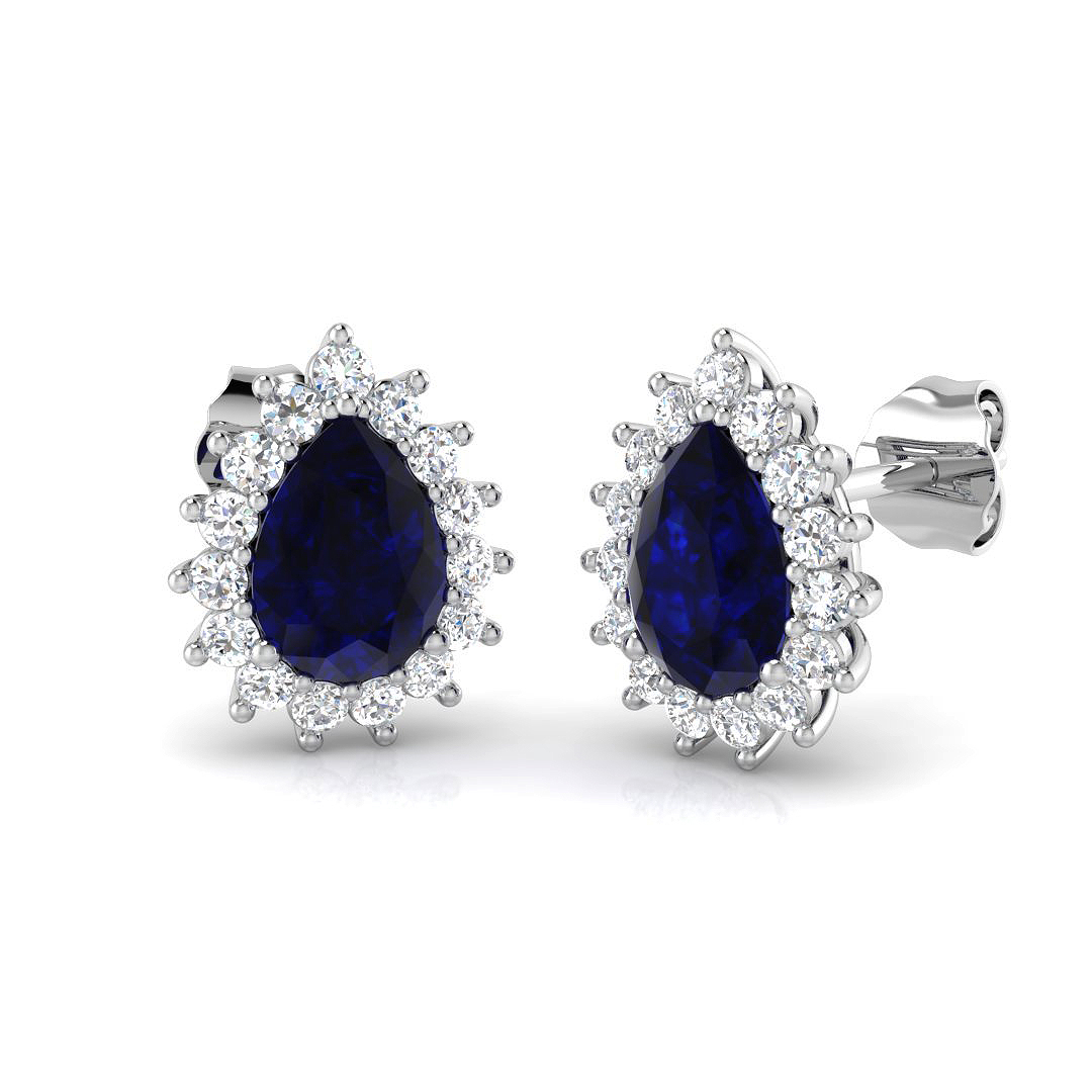 Blue Sapphire Earrings in 18K White Gold