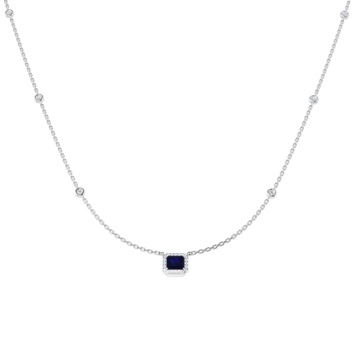 Blue Sapphire Necklace in 18K White Gold