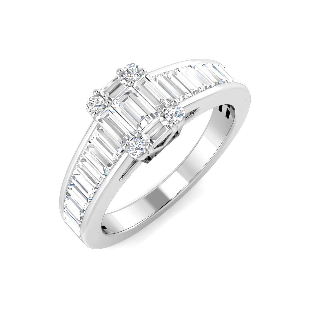 0.78ct Natural Diamond Baguette & Brilliant Ring in 18K White Gold