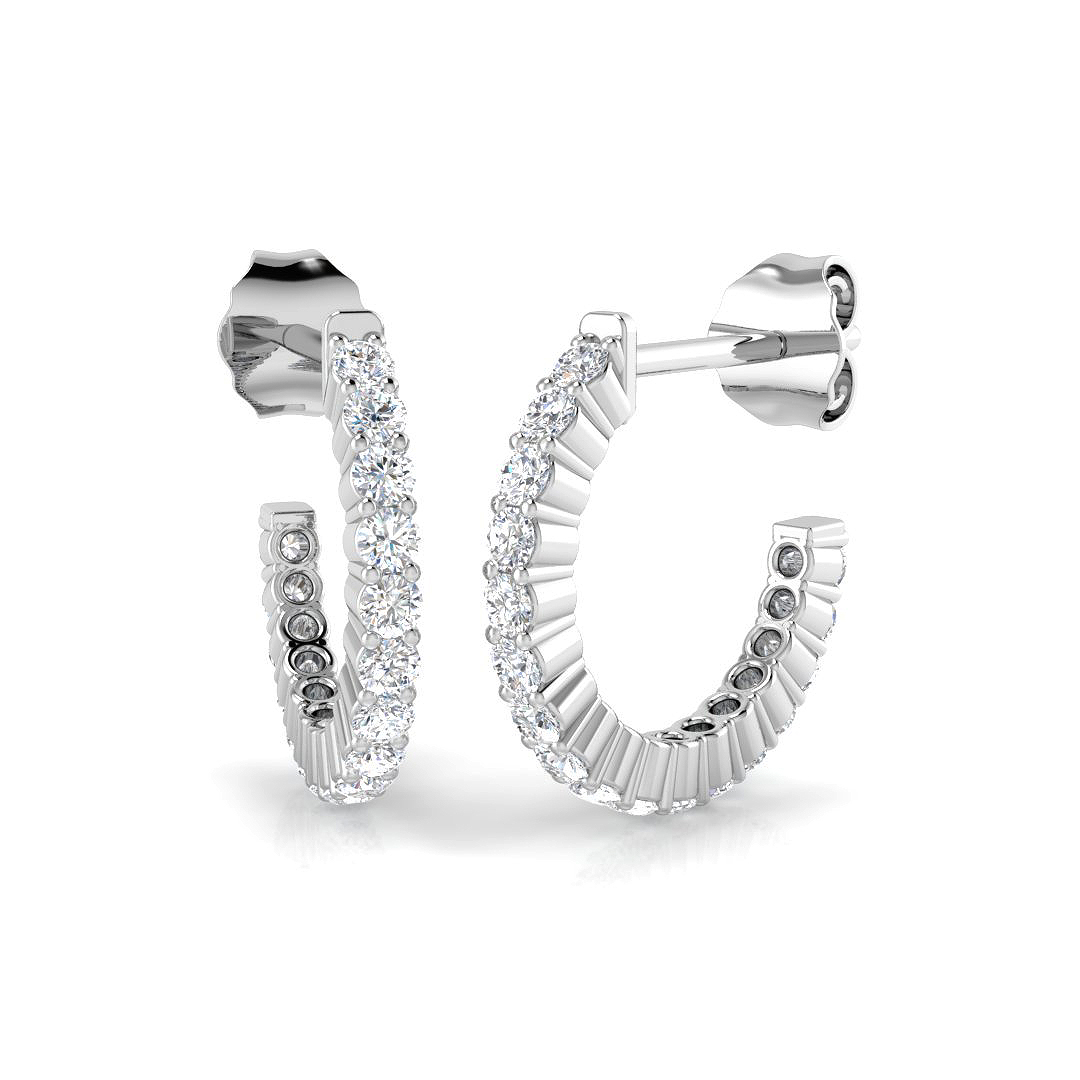 0.88ct Natural Diamond Hoops Earrings in 18K White Gold