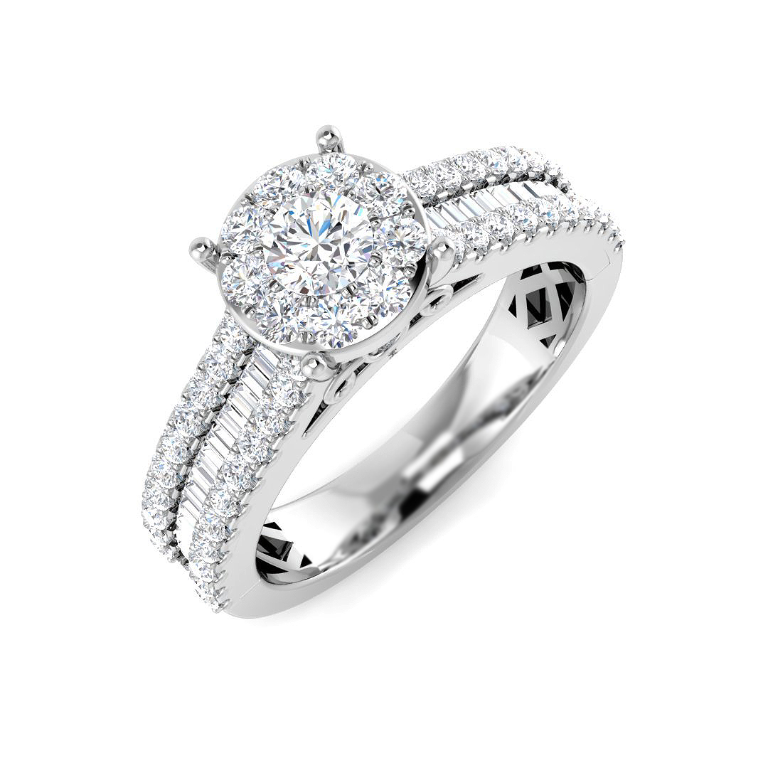 1.00ct Natural Diamond Baguette & Brilliant Ring in 9K White Gold