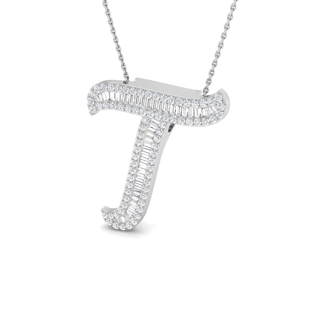 1.12ct Natural Diamond Initials Pendant in 9K White Gold