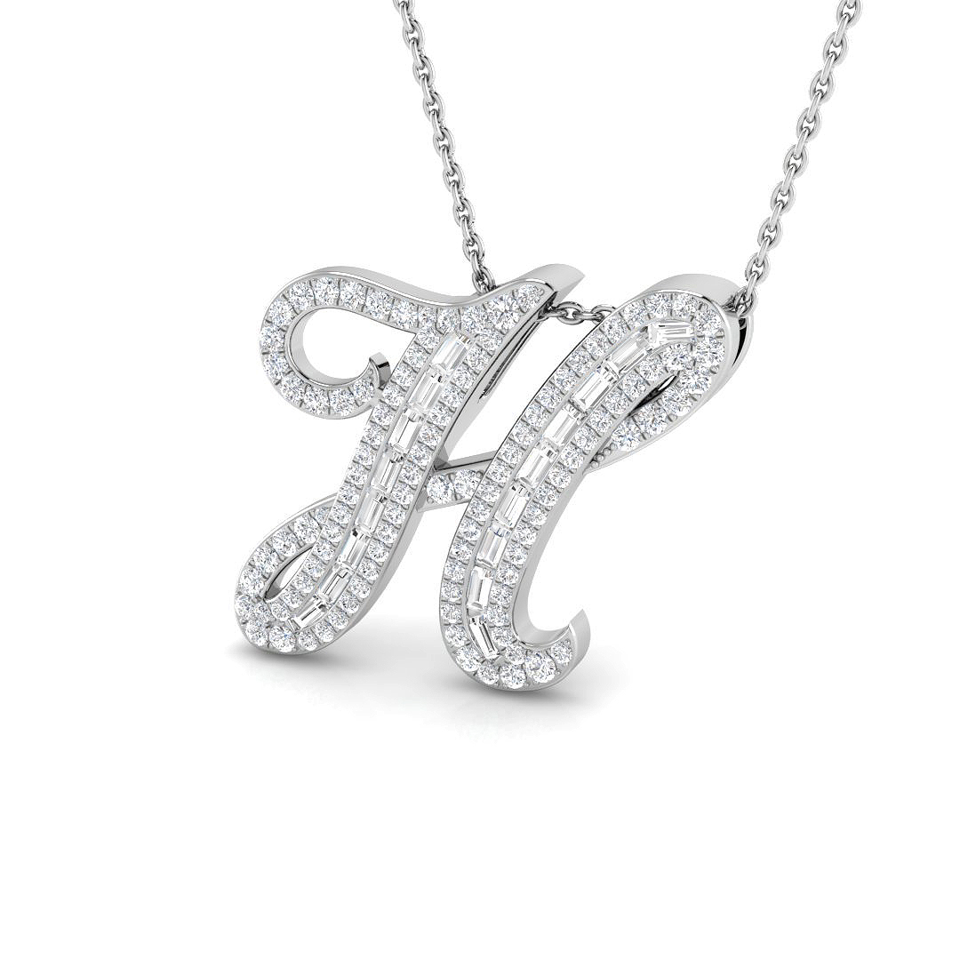 0.57ct Natural Diamond Initials Pendant in 9K White Gold