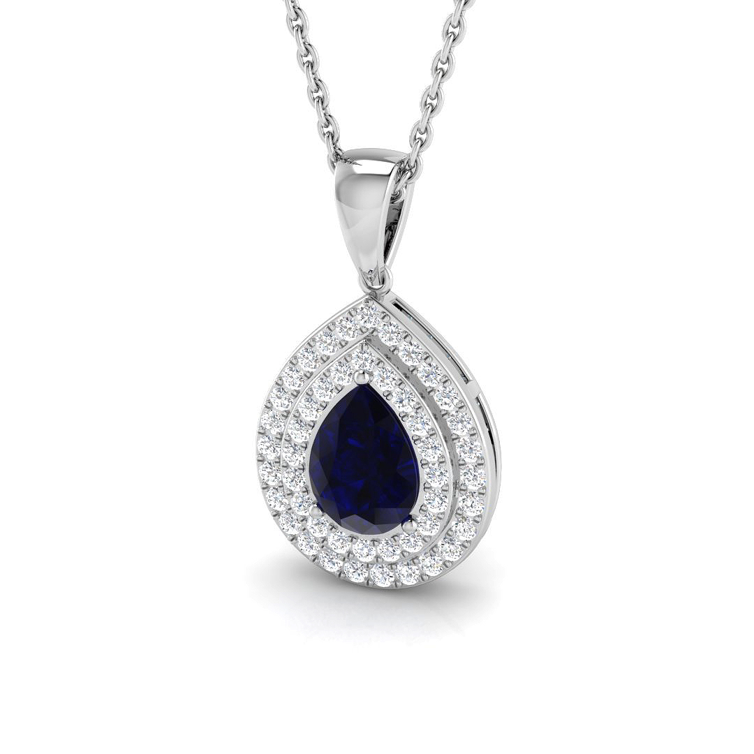 Blue Sapphire Pendant in 18K White Gold