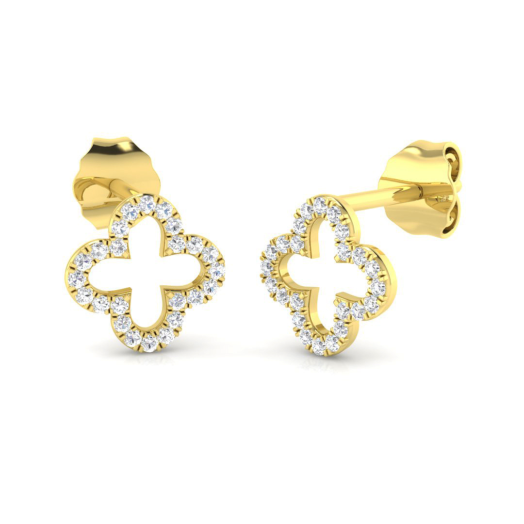0.19ct Natural Diamond Clover Earrings in 9K Yellow Gold