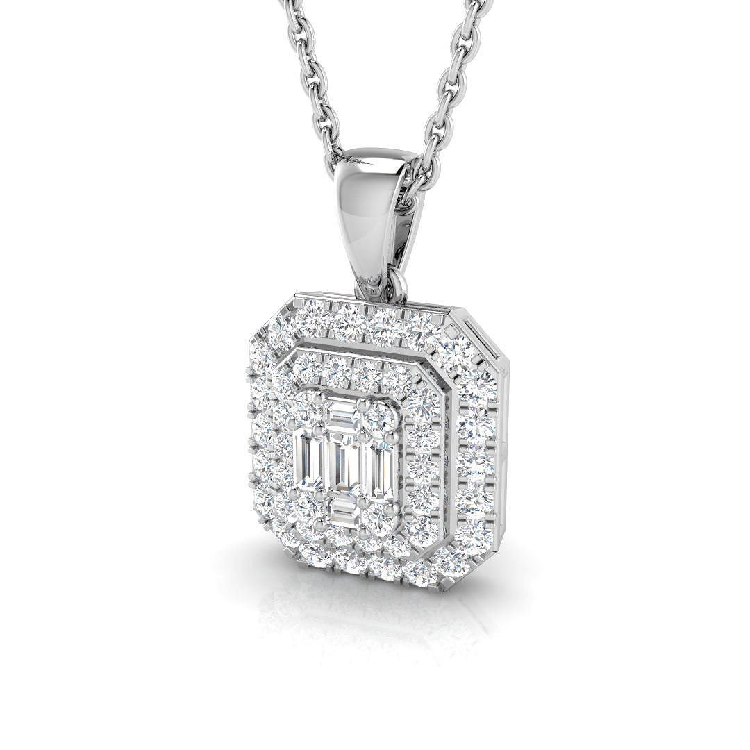 0.37ct Natural Diamond Baguette & Brilliant Pendant in 9K White Gold