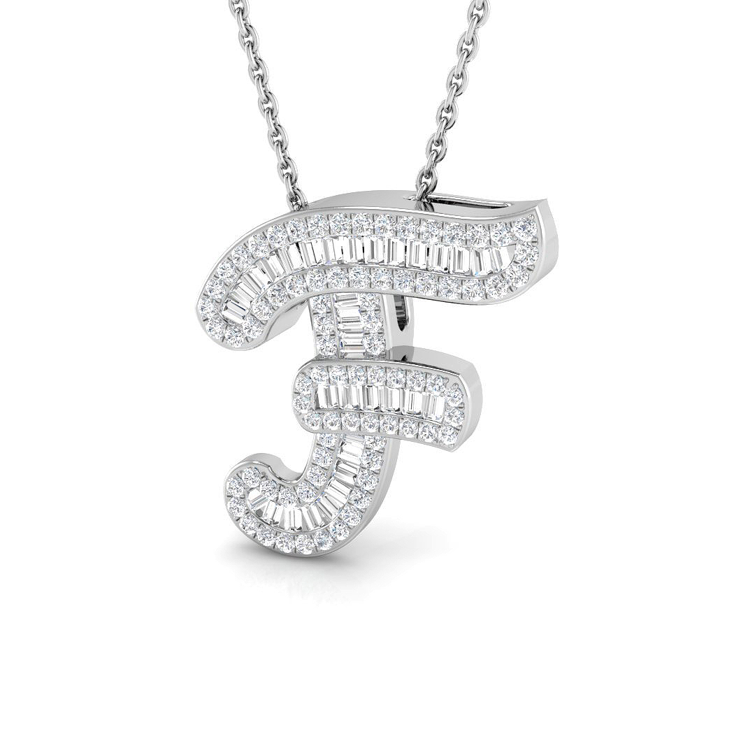 0.42ct Natural Diamond Initials Pendant in 9K White Gold