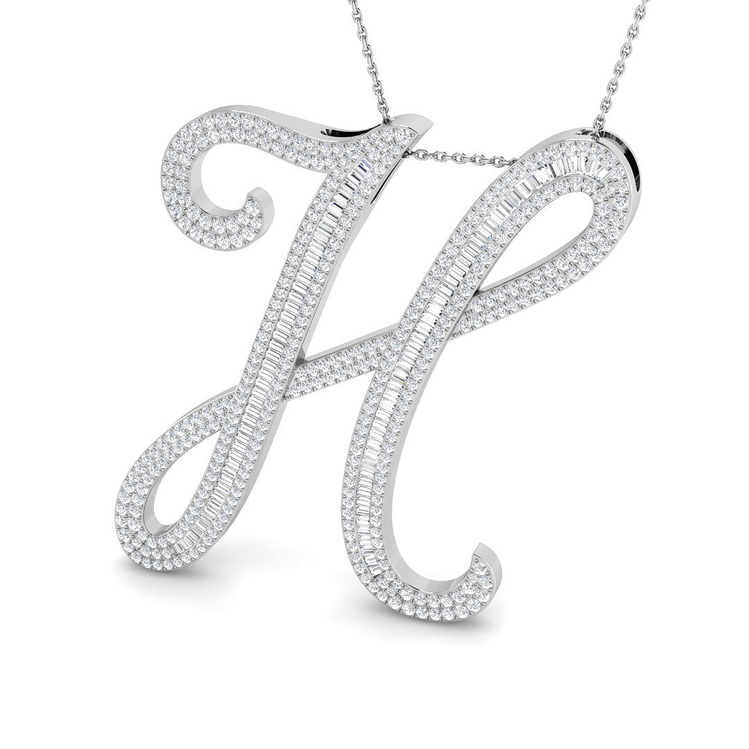 2.44ct Natural Diamond Initials Pendant in 9K White Gold