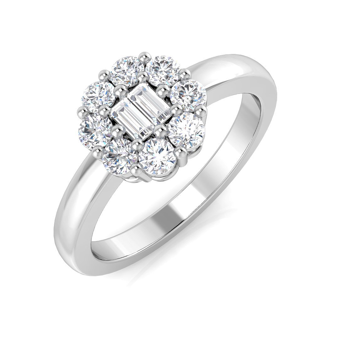 0.51ct Natural Diamond Baguette & Brilliant Ring in 18K White Gold
