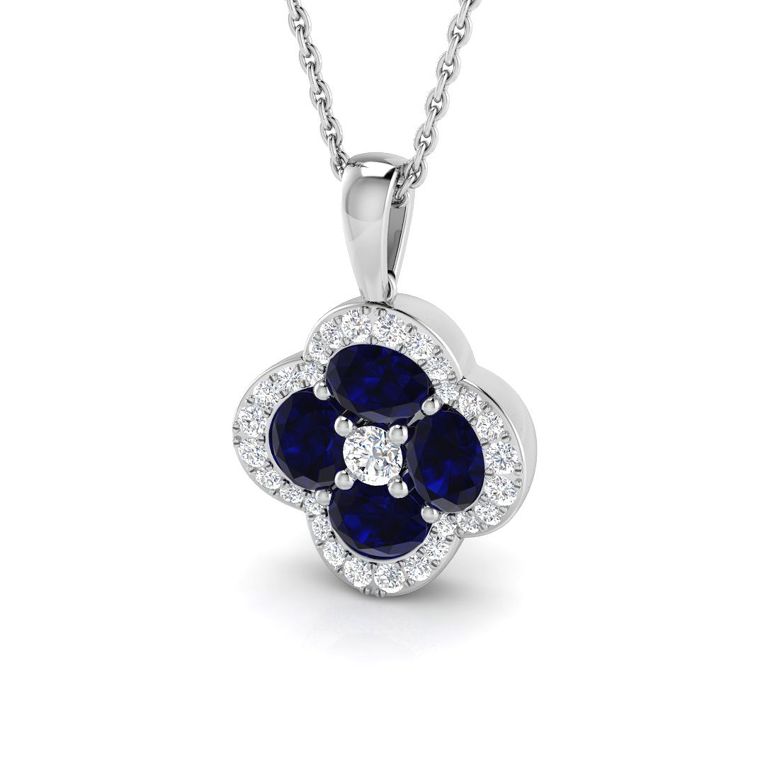 Blue Sapphire Pendant in 18K White Gold