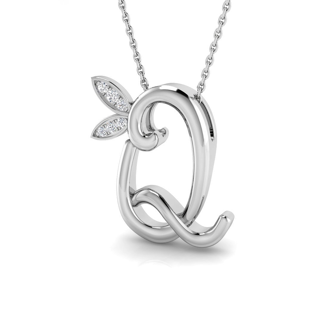 0.07ct Natural Diamond Initials Pendant in 9K White Gold