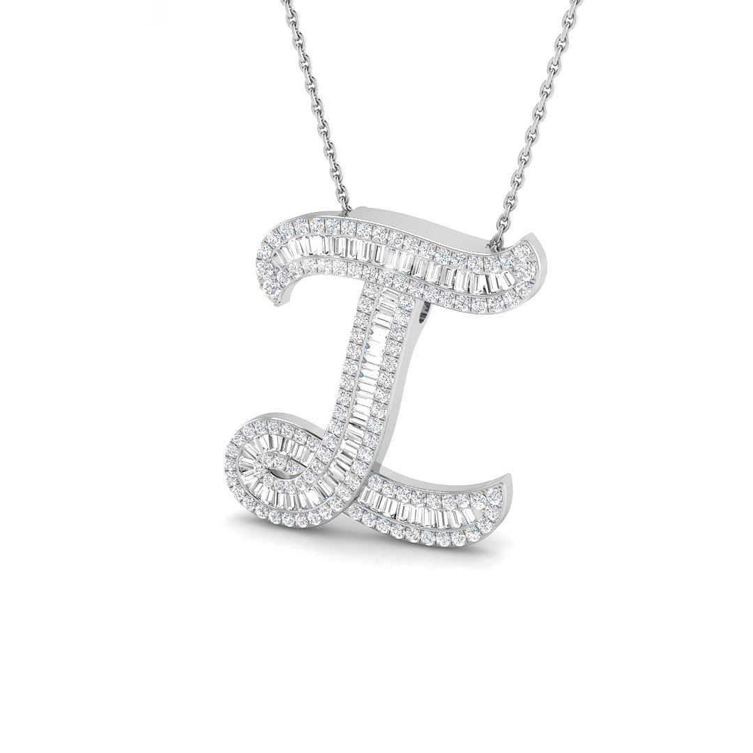 0.87ct Natural Diamond Initials Pendant in 9K White Gold