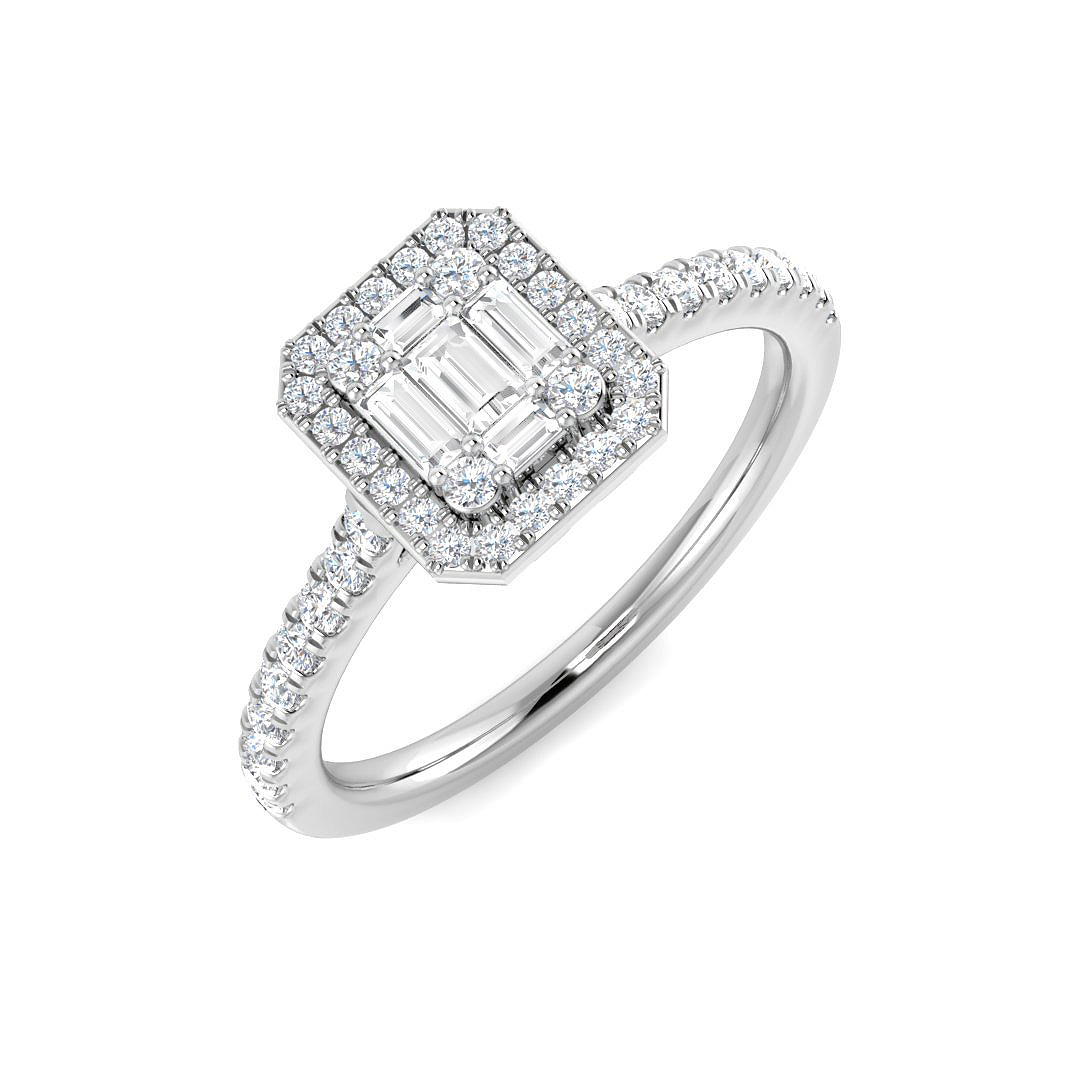 0.48ct Natural Diamond Baguette & Brilliant Ring in 9K White Gold