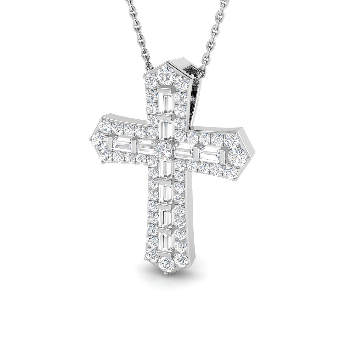 0.87ct Natural Diamond Cross Cross Pendant in 9K White Gold