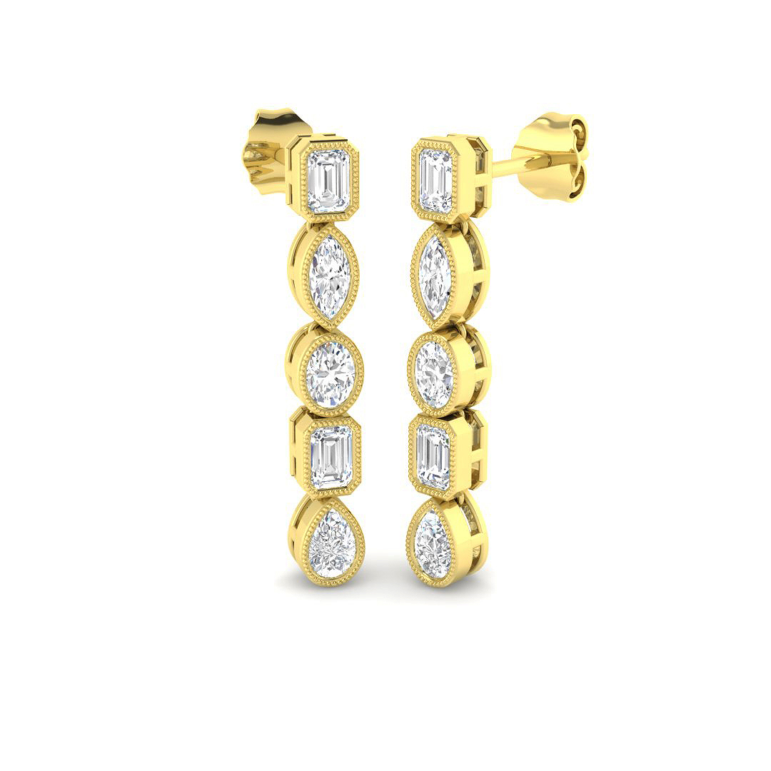 1.47ct Lab-Grown Diamond Drop & Trilogy Earrings in 9K Yellow Gold