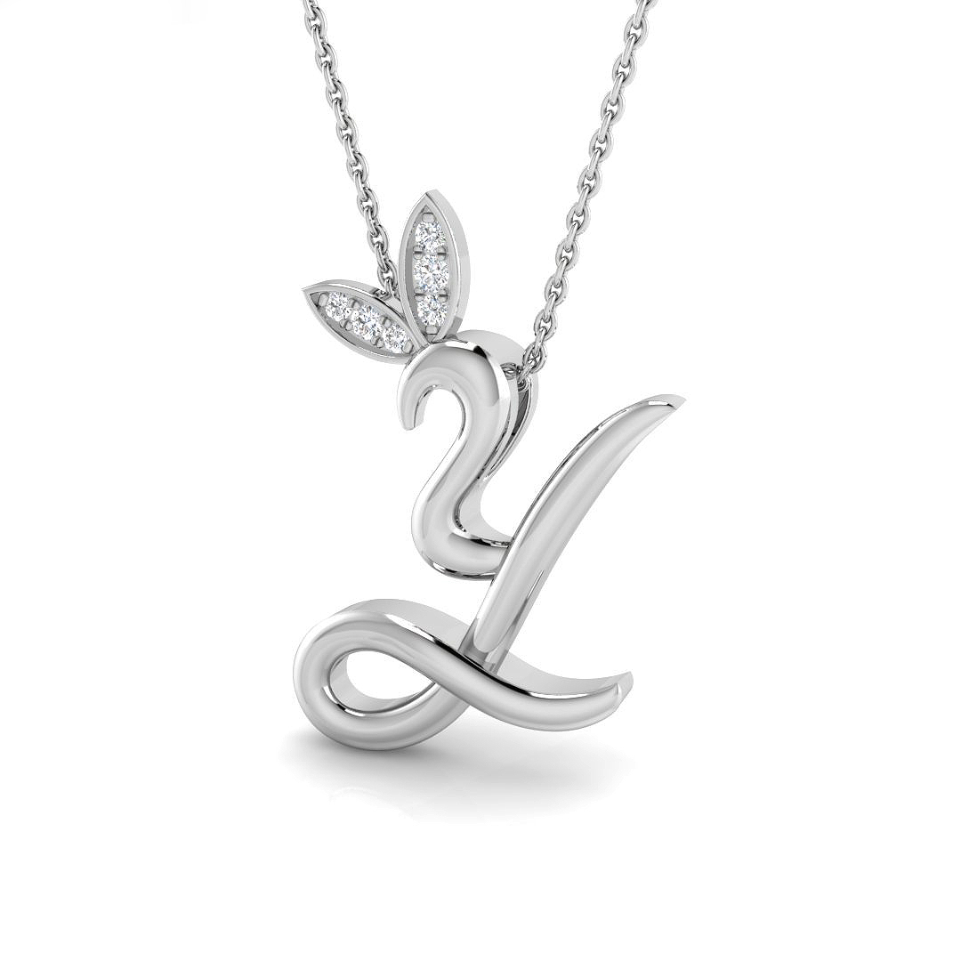0.06ct Natural Diamond Initial Pendant in 9K White Gold