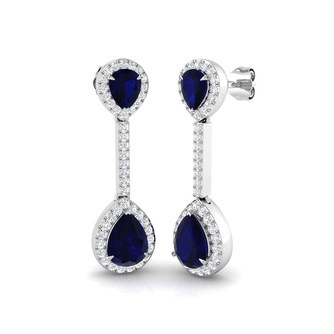 Blue Sapphire Earrings in 18K White Gold