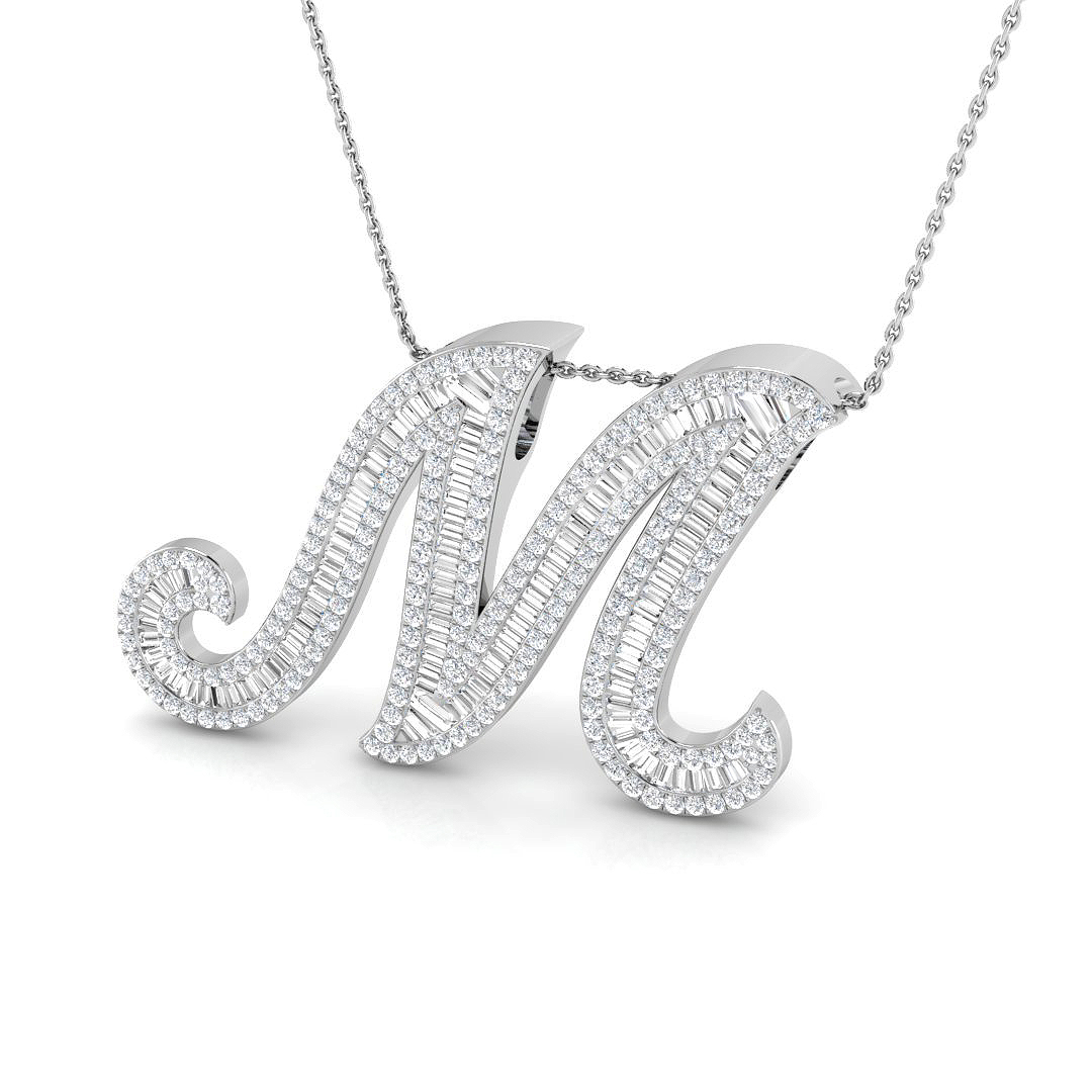 2.34ct Natural Diamond Initials Pendant in 9K White Gold