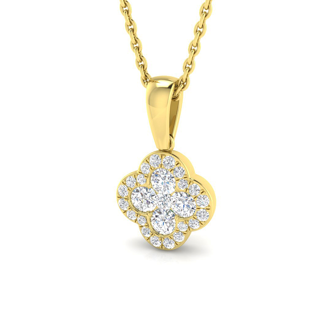 0.33ct Natural Diamond Clover Pendant in 9K Yellow Gold