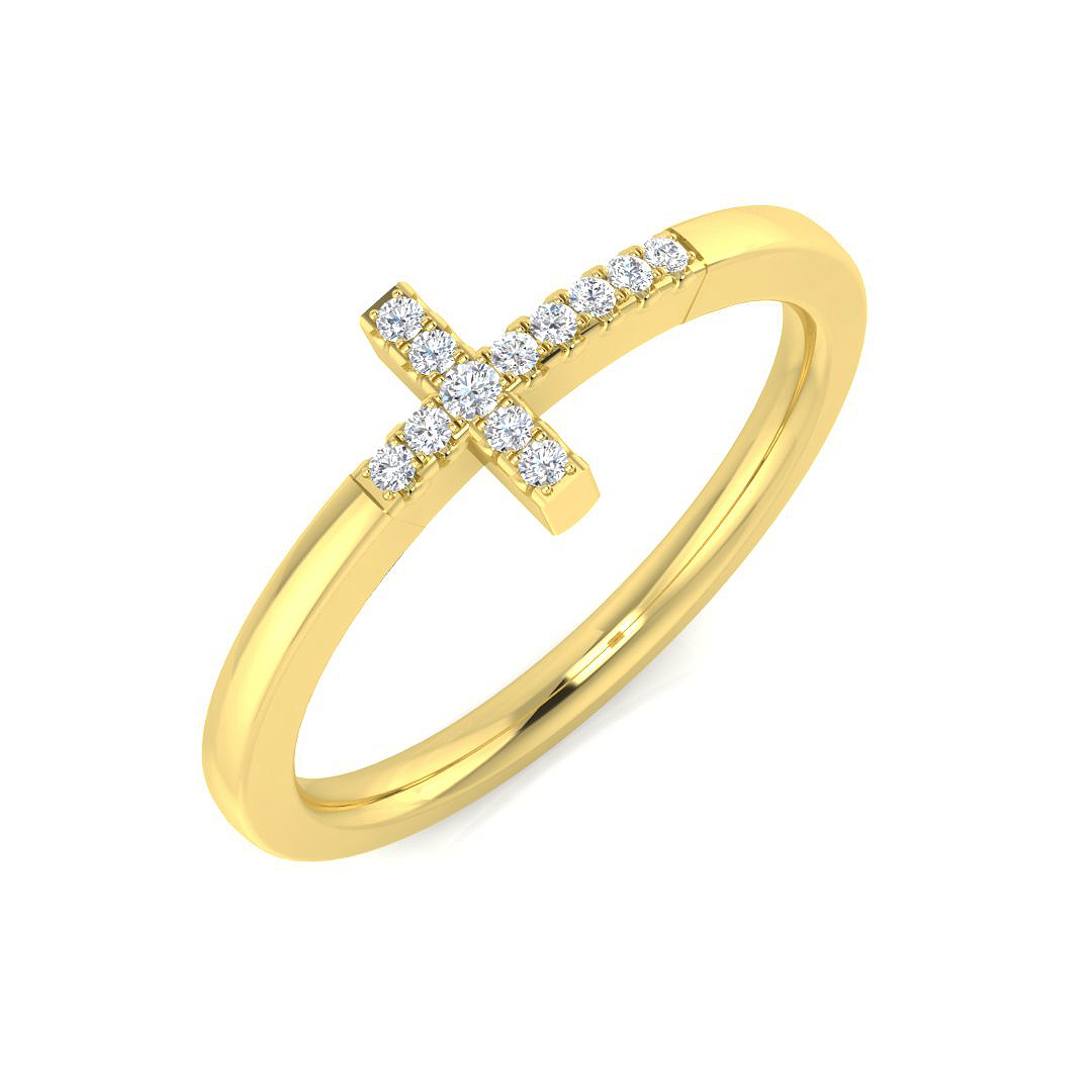0.06ct Natural Diamond Cross Ring in 9K Yellow Gold