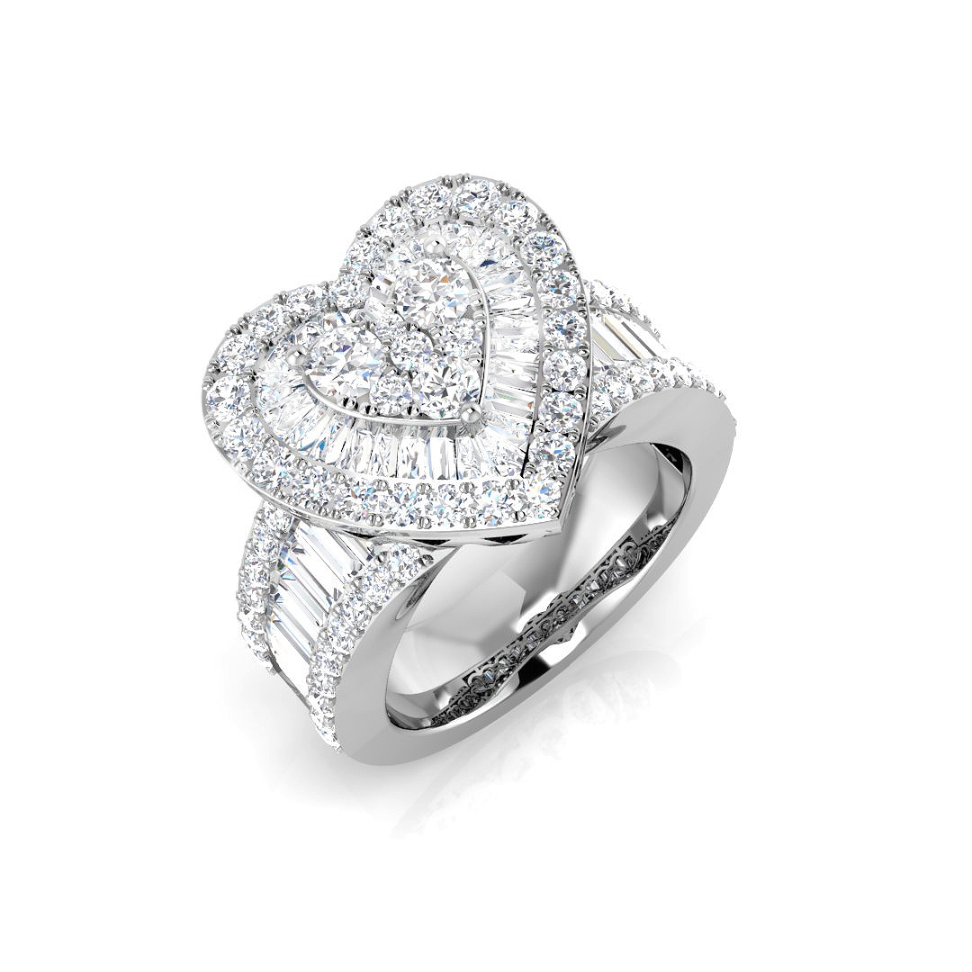 2.68ct Natural Diamond Baguette & Brilliant Ring in 9K White Gold