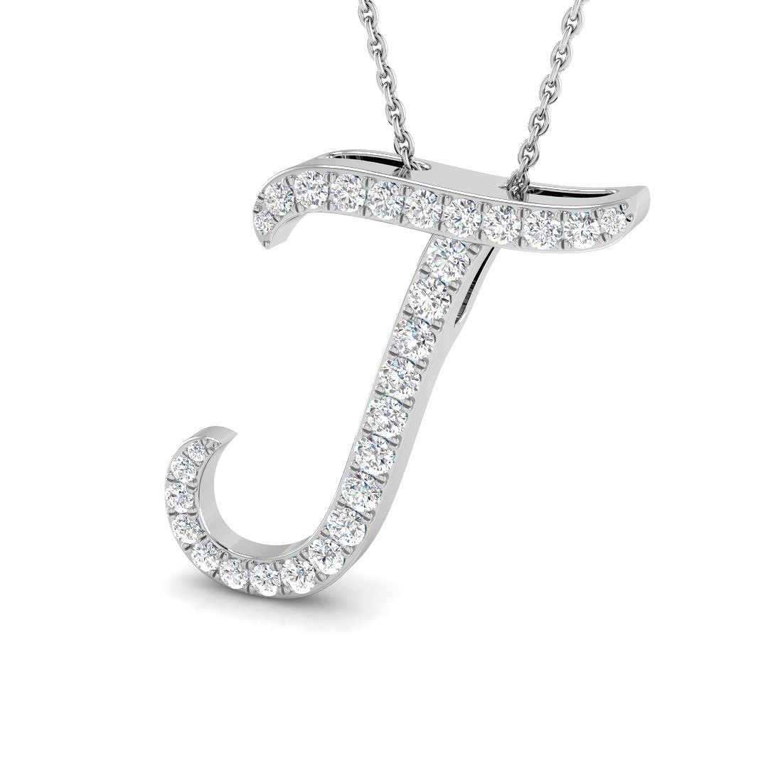 0.55ct Natural Diamond Initials Pendant in 9K White Gold