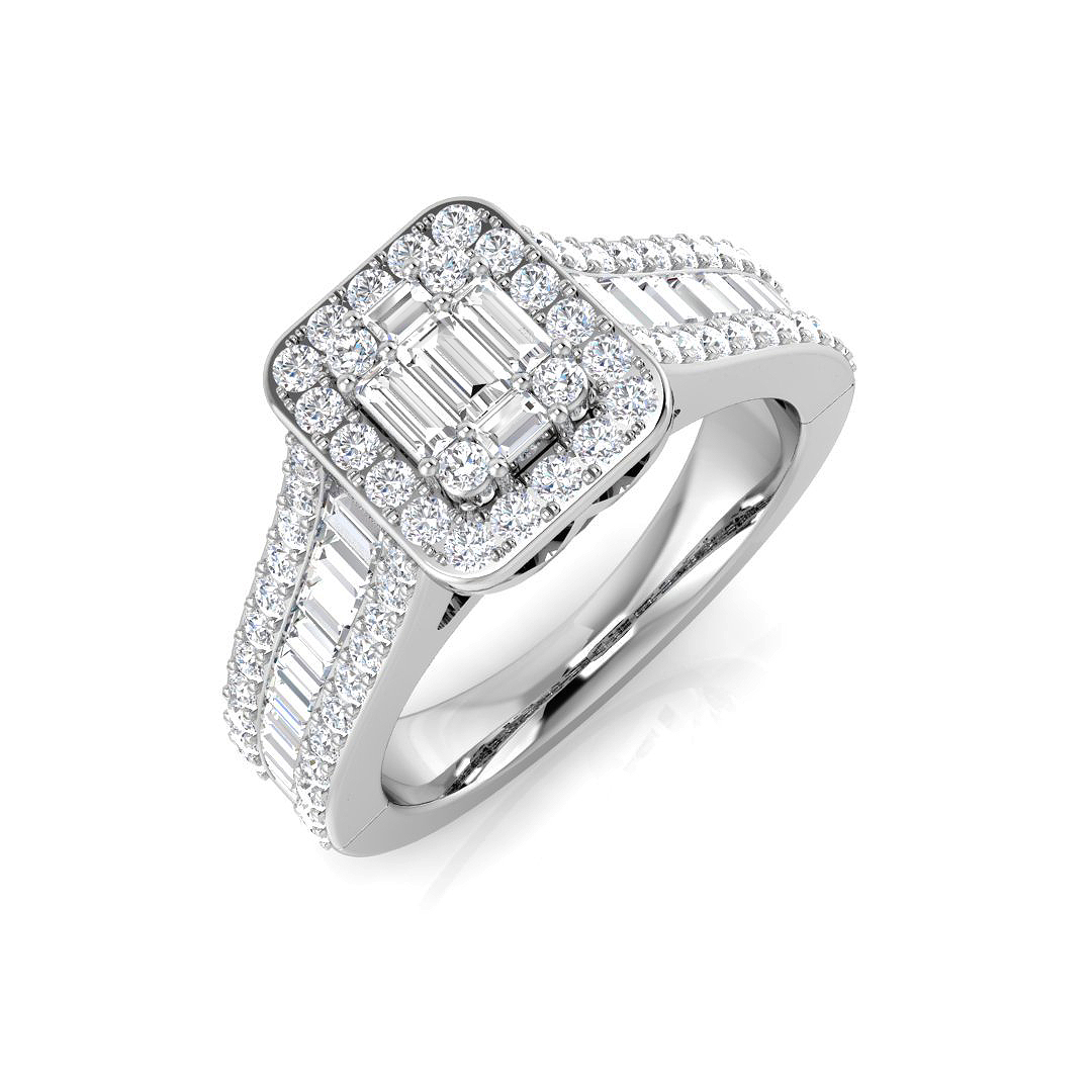 1.15ct Natural Diamond Baguette & Brilliant Ring in 9K White Gold