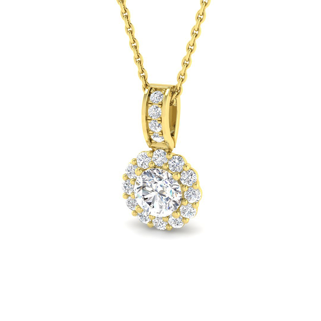 0.76ct Lab-Grown Diamond Halo Pendant in 9K Yellow Gold