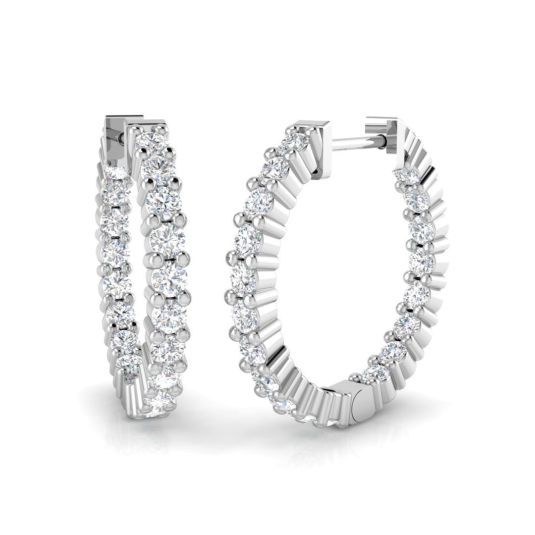 0.99ct Natural Diamond Hoops Earrings in 18K White Gold