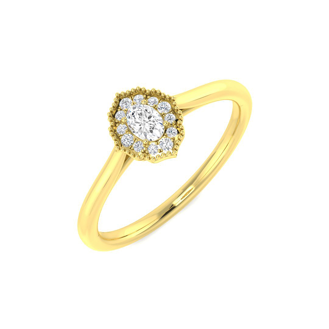 0.15ct Natural Diamond Halo Ring in 9K Yellow Gold