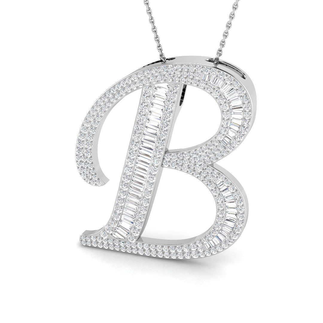 2.44ct Natural Diamond Initials Pendant in 9K White Gold