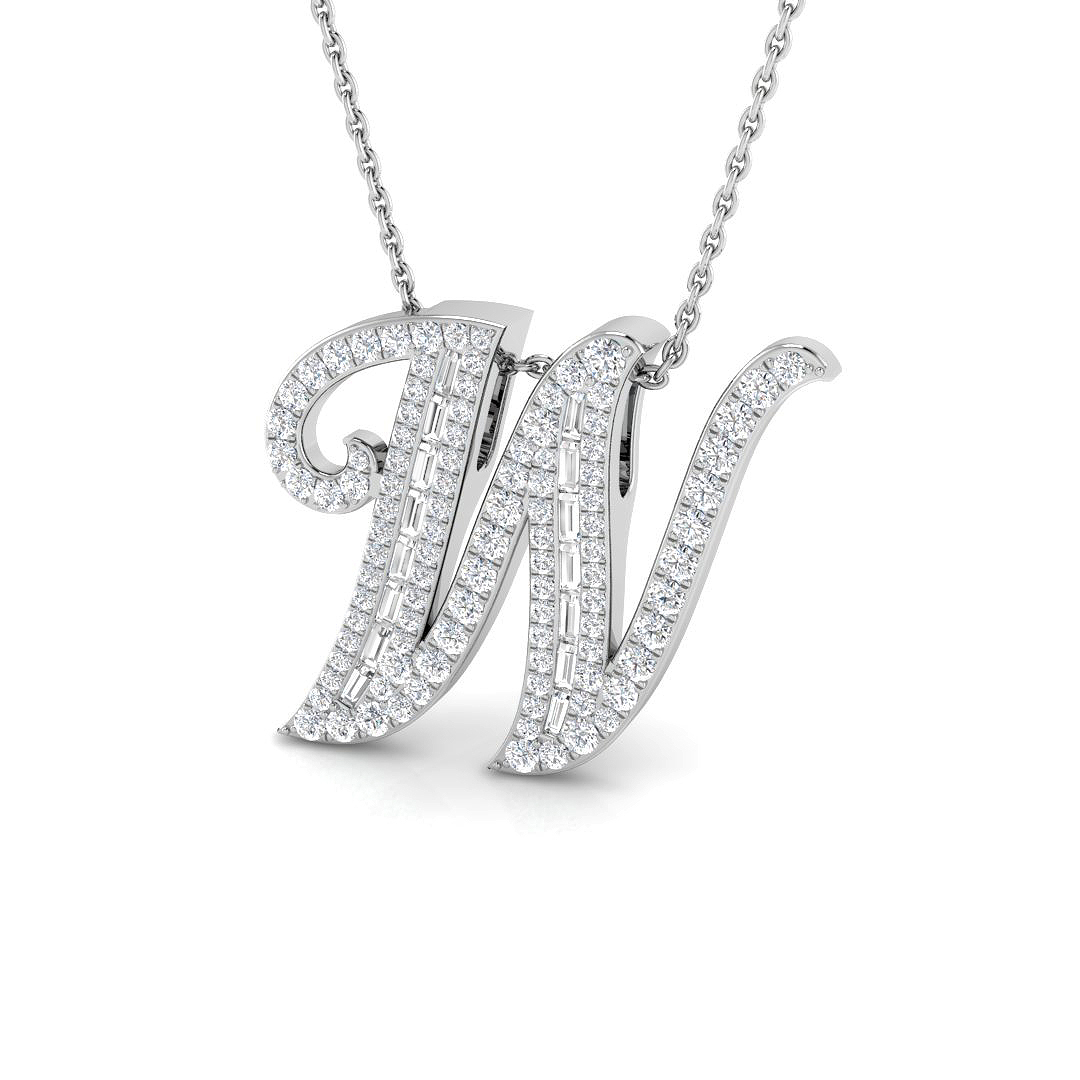0.77ct Natural Diamond Initials Pendant in 9K White Gold